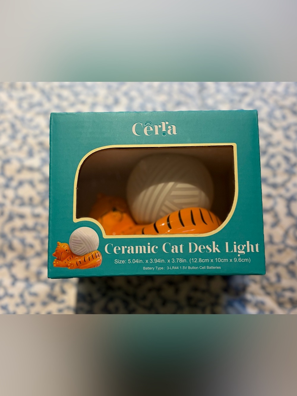 Ceria Ceramic Orange Cat Yarn Ball LED Desk Light 5 Inch New